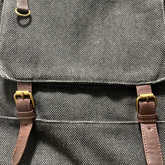 BDG BLACK CANVAS TOTE BAG WITH LEATHER HANDLES. - Picture 2 of 12